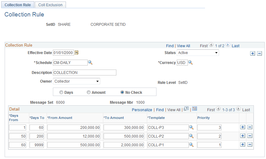 Collection Rule page