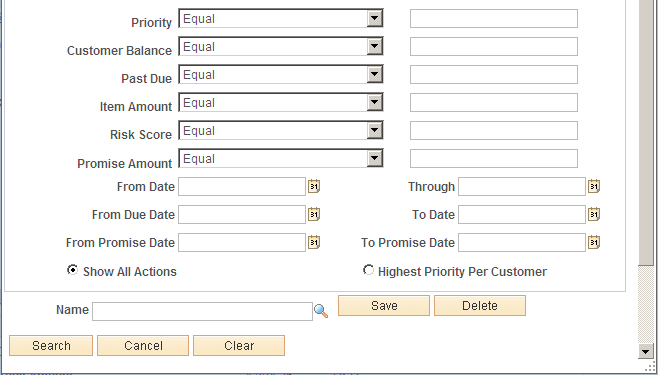 Filter Action List page (2 of 2)