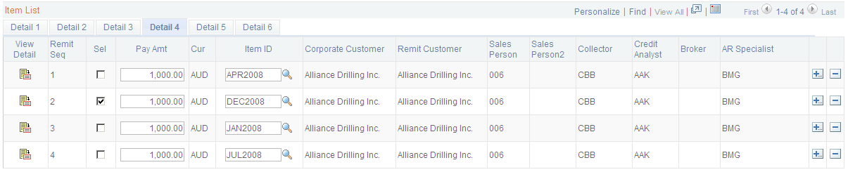 Payment Worksheet Application page - Detail 4 tab