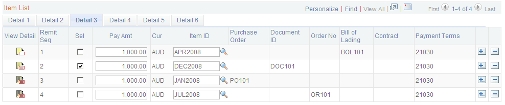 Payment Worksheet Application page - Detail 3 tab
