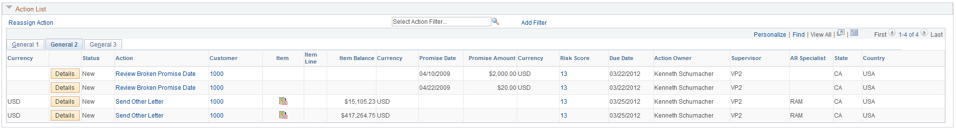 Action List - General 2 tab