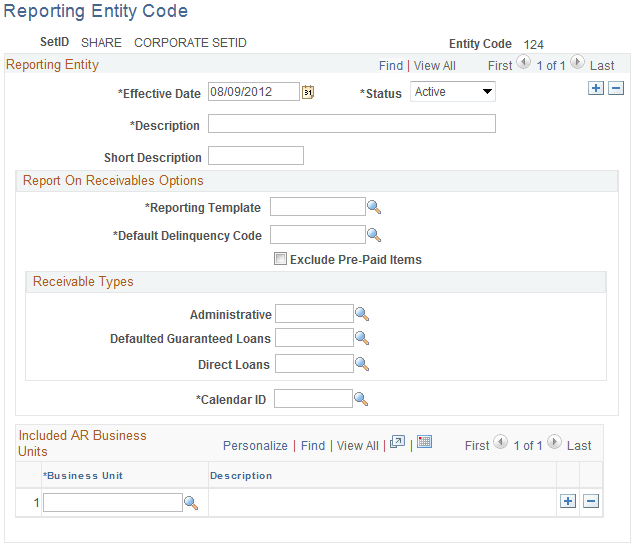 Reporting Entity Code page