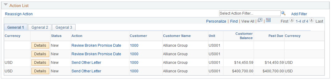 Action List - General 1 tab