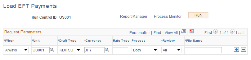 Load EFT Payments page