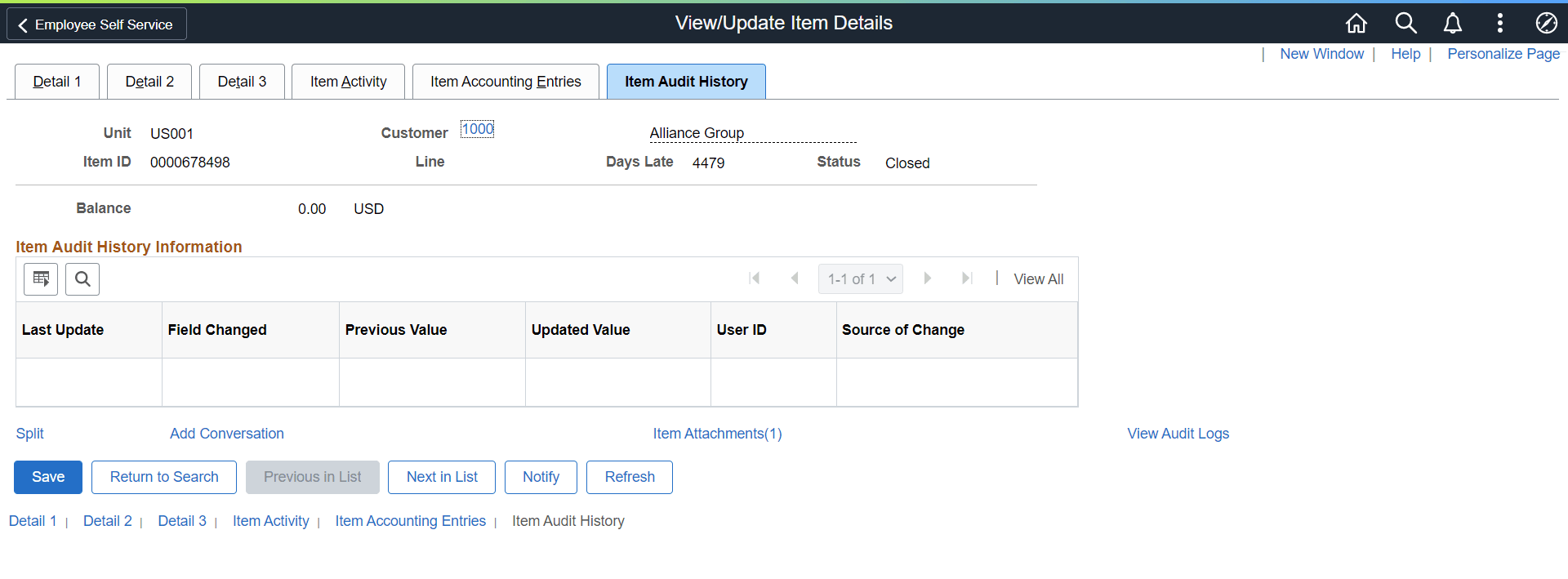 View Update Item Details Item Item Audit History
