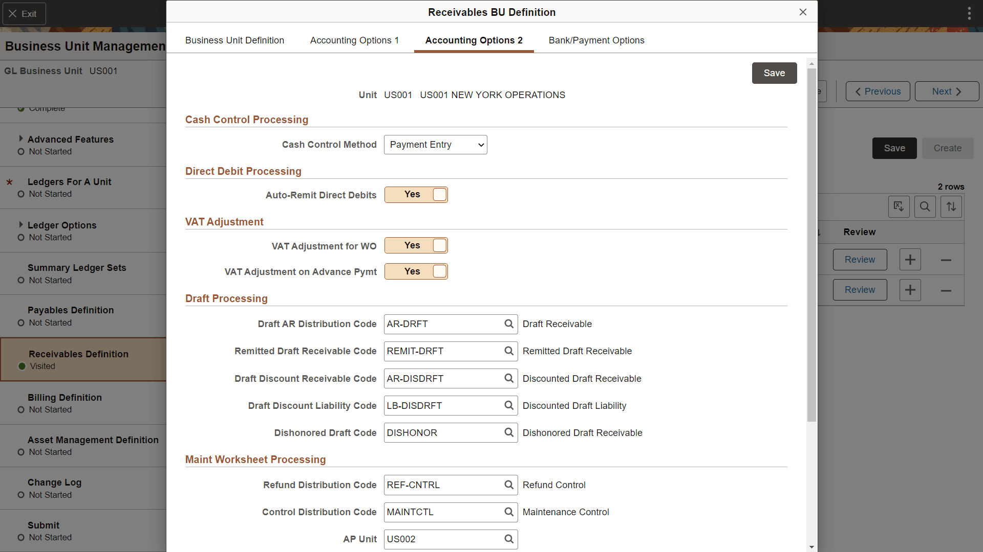 Business Unit Management - Accounting Options 2 page