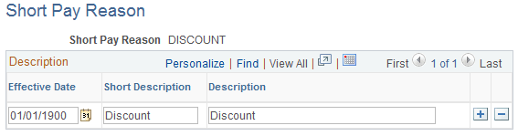 Short Pay Reason page