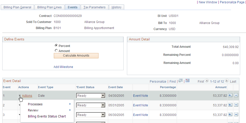 Billing Plan - Events page