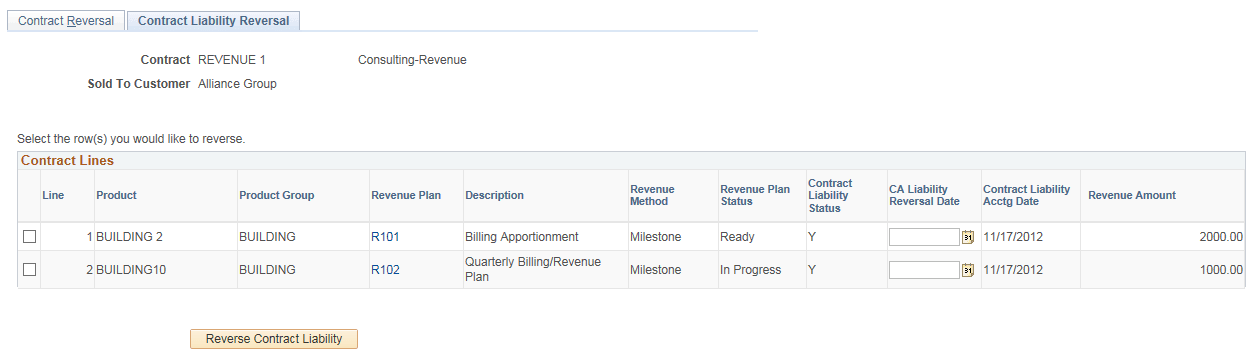 Contract Liability Reversal Page