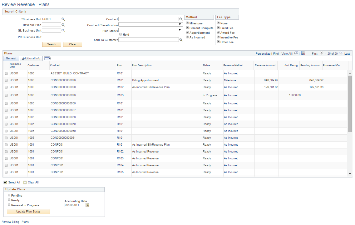 Review Revenue - Plans Page
