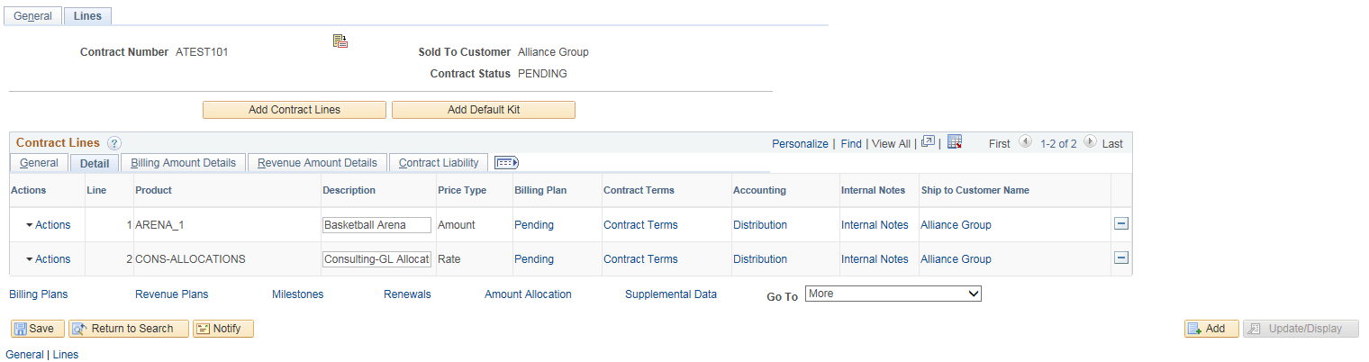 Contract - Lines - Detail Page