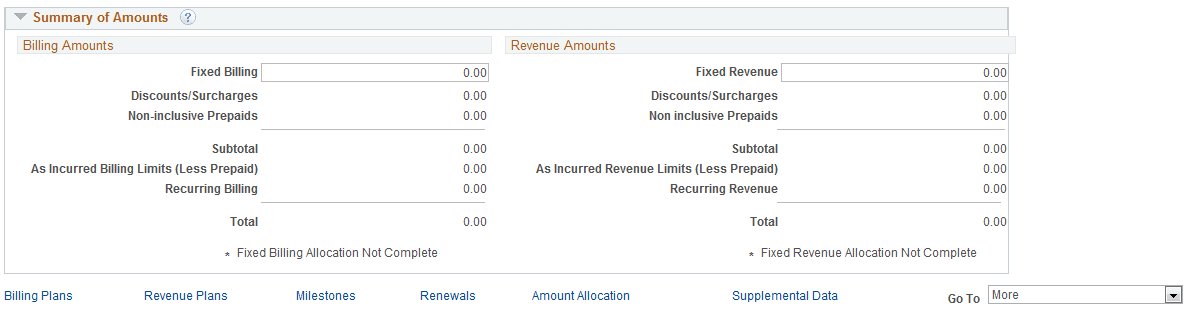 Summary of Amounts - Standard Page
