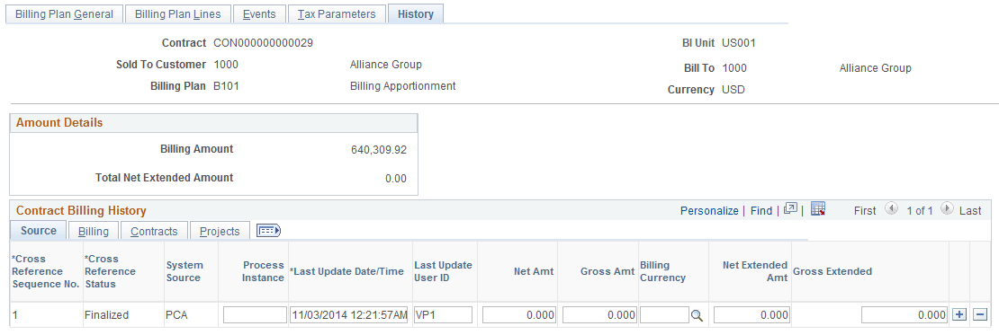 Billing Plan History Page