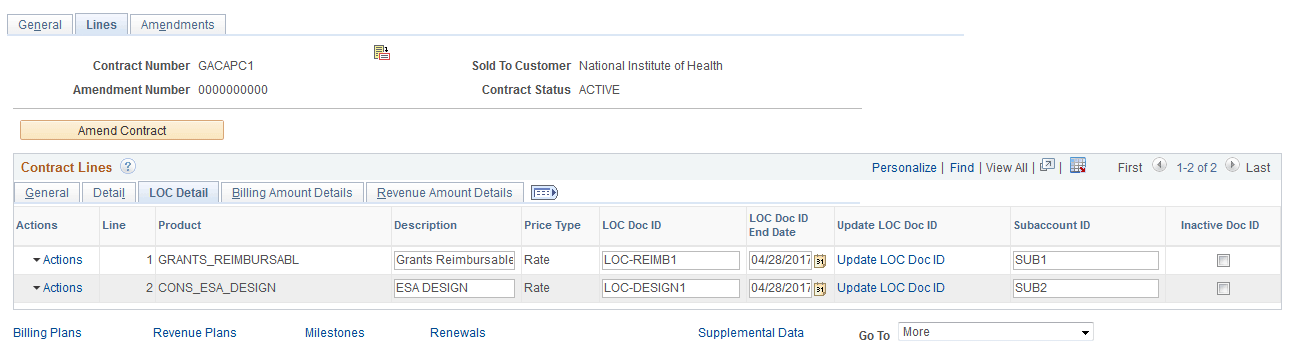 Contracts Lines LOC Detail Page