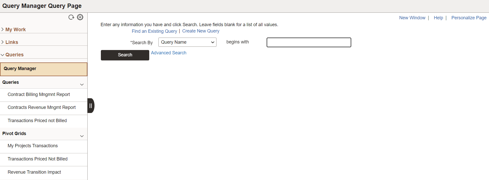 Contracts WorkCenter - Queries Pagelet
