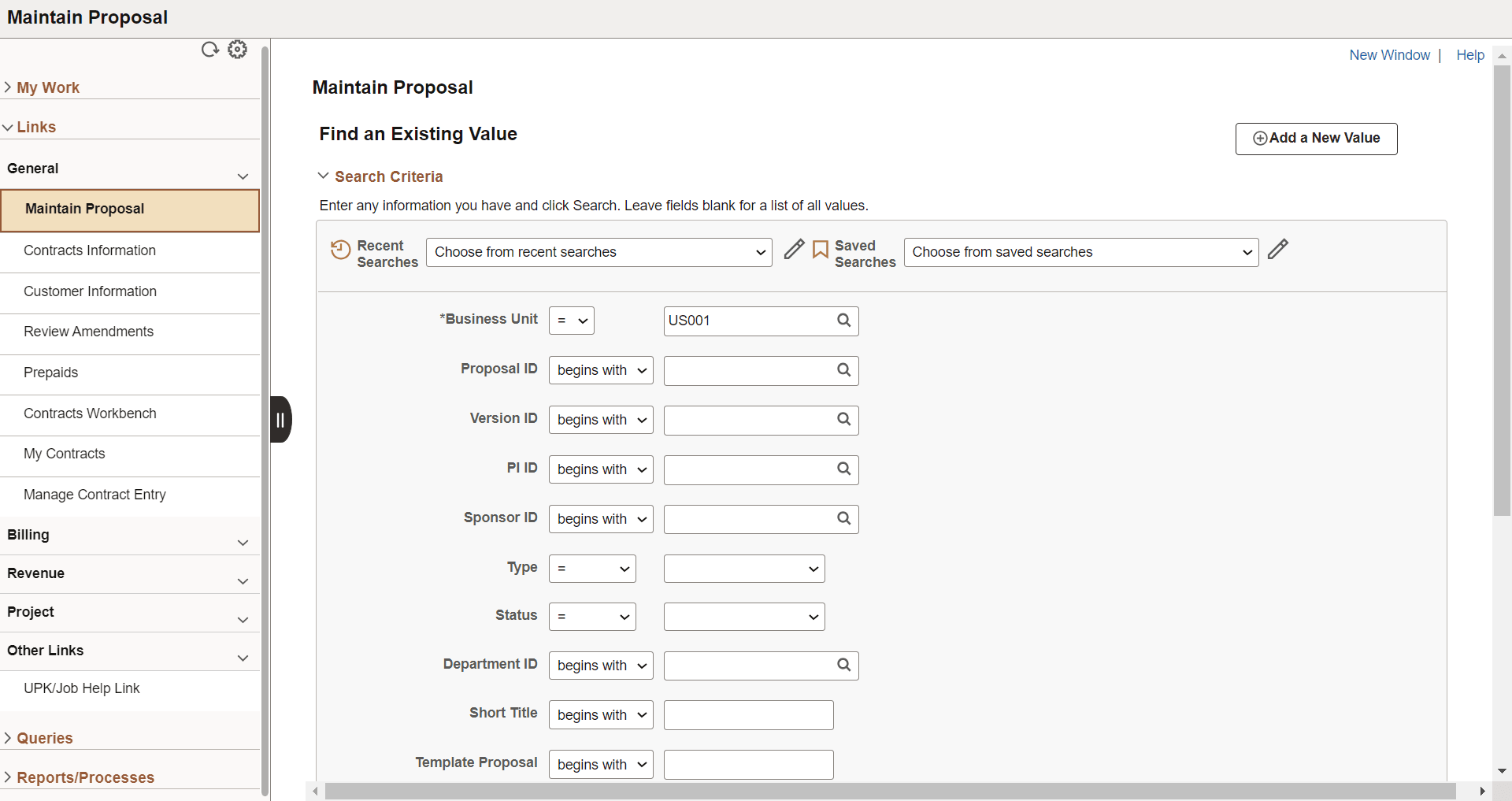 Contracts WorkCenter - Links pagelet