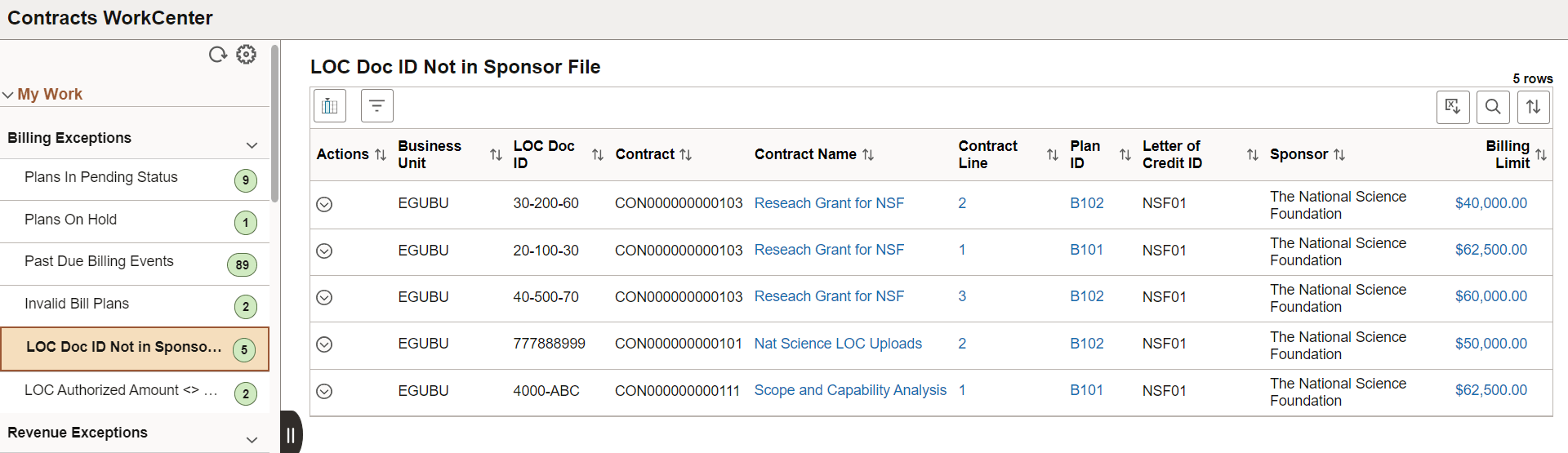 LOC Doc ID Not in Sponsor File