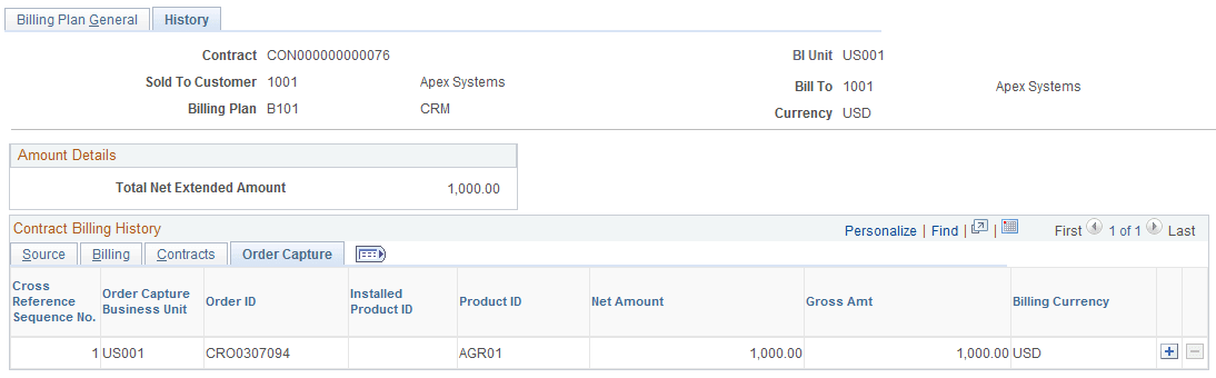 Billing Plan - History page: Order Capture tab