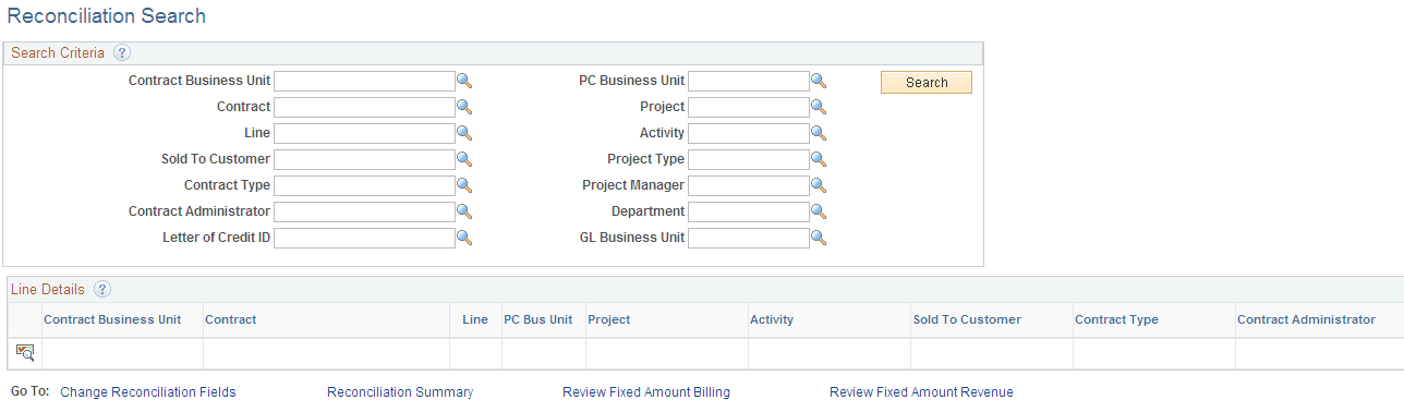 Reconciliation Search page