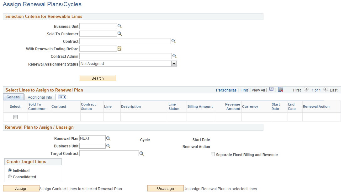 Assign Renewal Plans Cycles Page