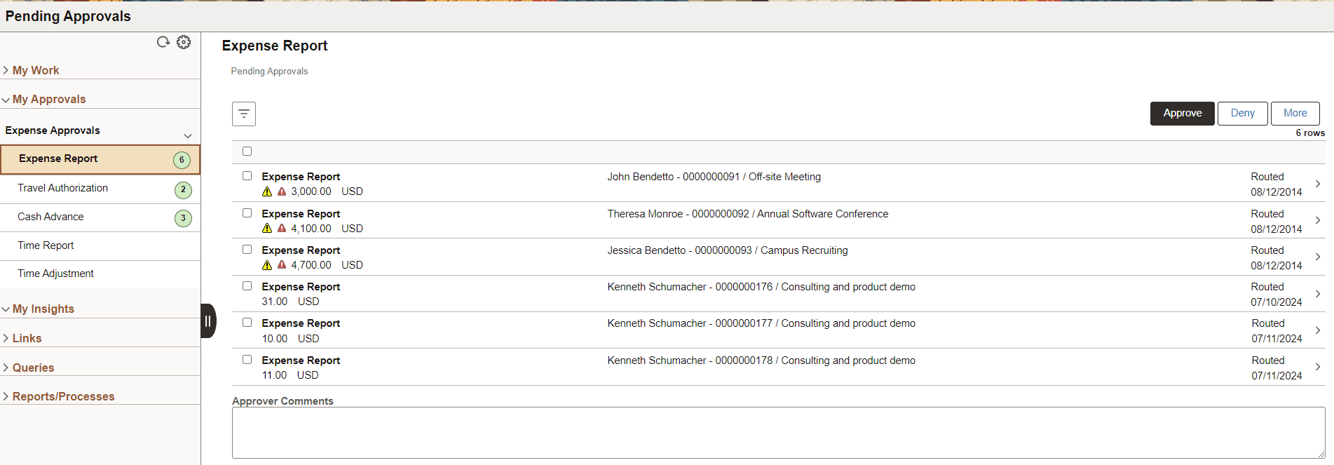 Expenses WorkCenter - My Approvals