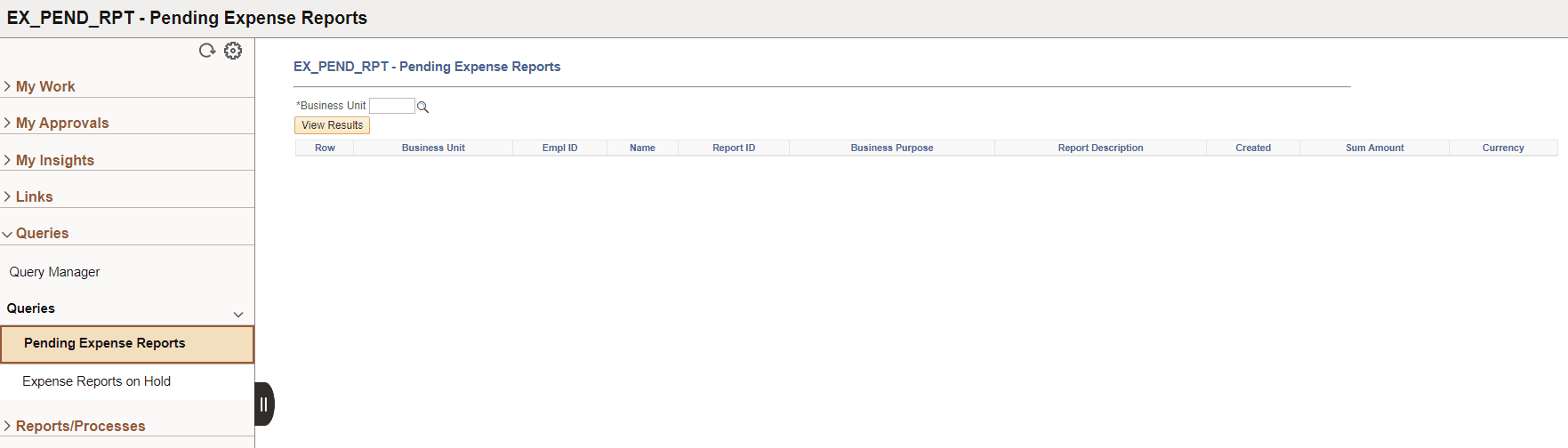 Expenses WorkCenter - Queries