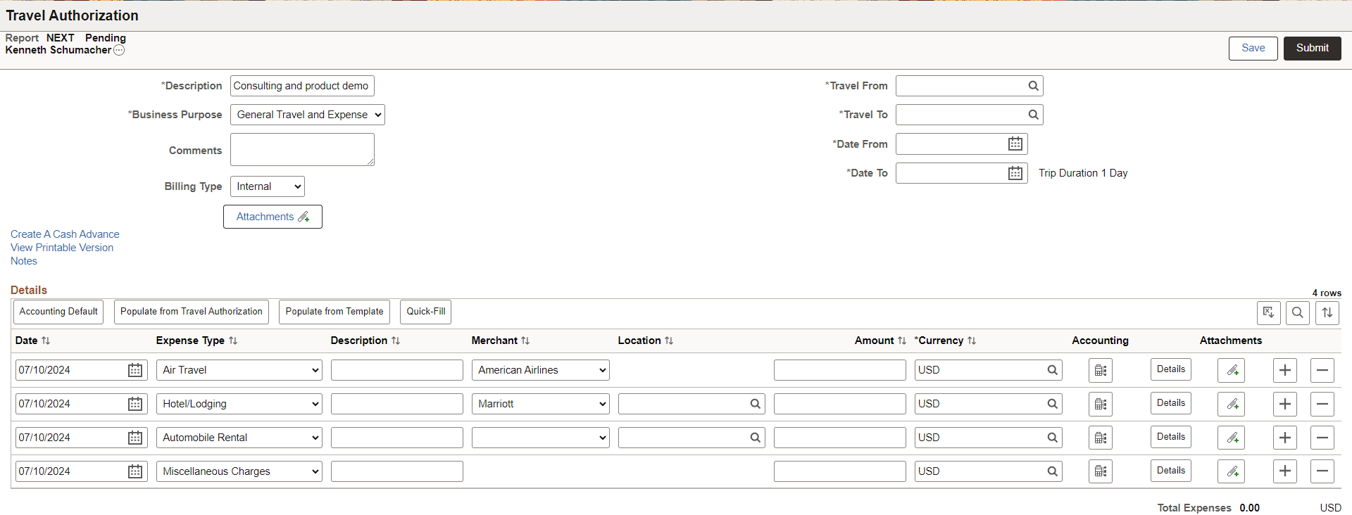 Travel Authorization (add)