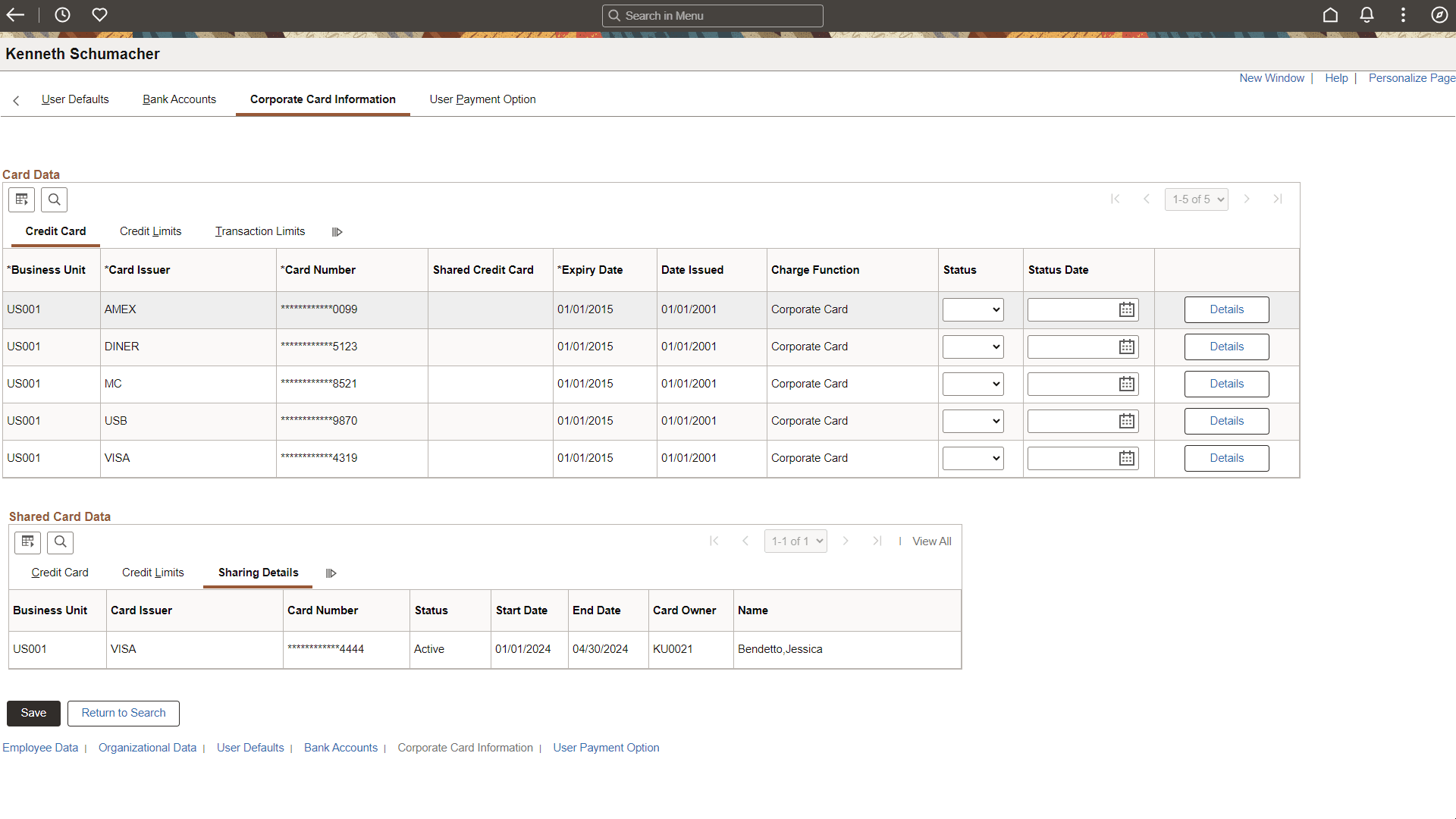 Employee Profile: Corporate Card Information-SharedCardData-SharingDetails