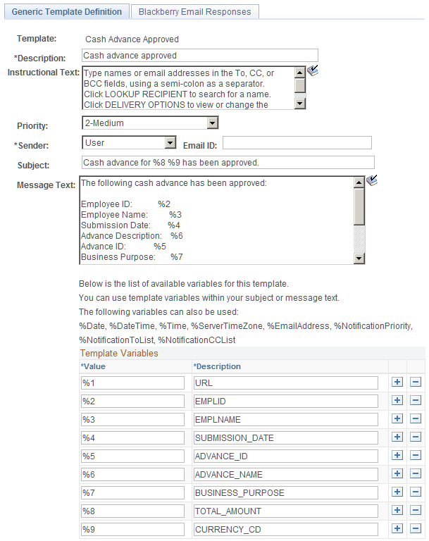 Generic Template Definition page