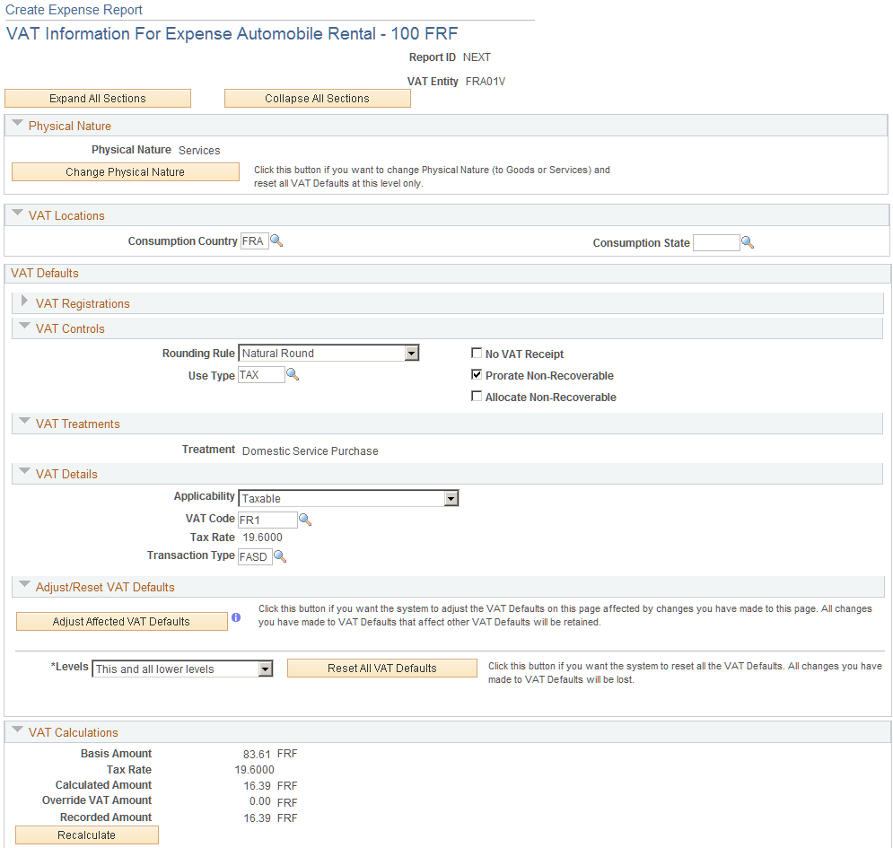 VAT Information For [Expense Type] page