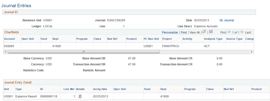 Journal entries page (1 of 2)