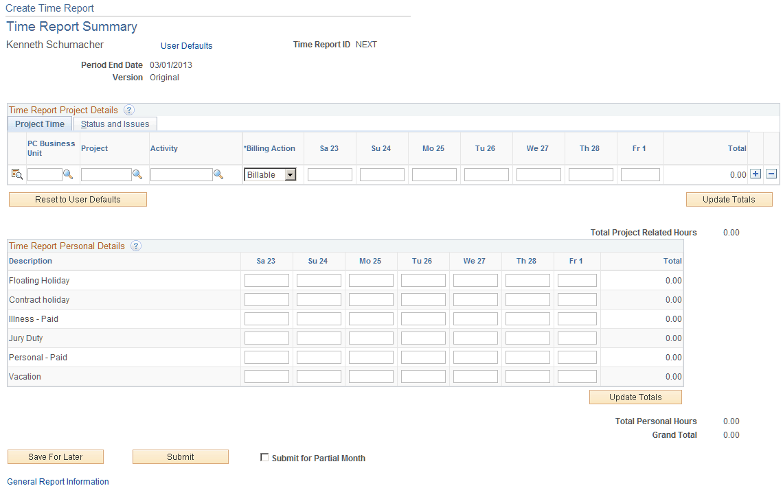 Time Report Summary page