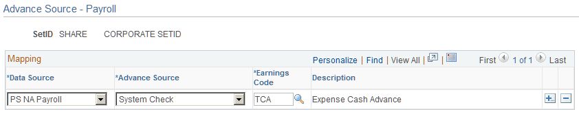 Advance Source - Payroll page