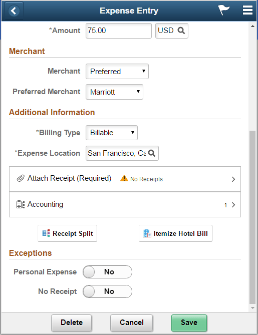 Attachments Expense Entry