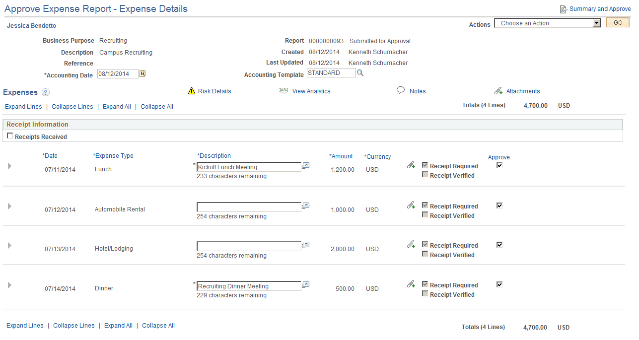 Approve Expense Report - Expense Details