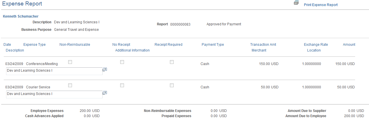 Expense Report - Print page