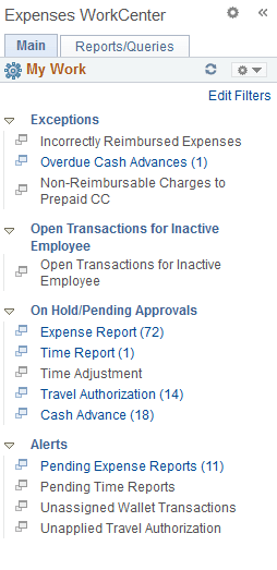 Expenses WorkCenter - My Work
