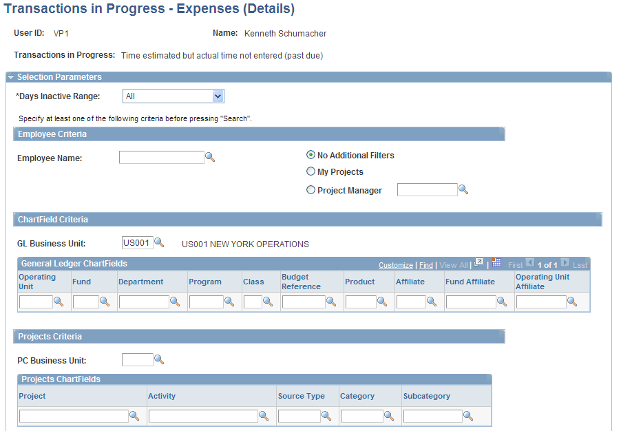 Transactions in Progress - Expenses (Details) page (1 of 2)