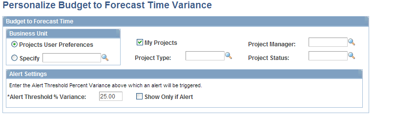 Personalize Budget to Forecast Time Variance page