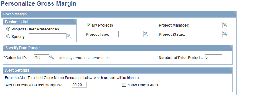 Personalize Gross Margin page