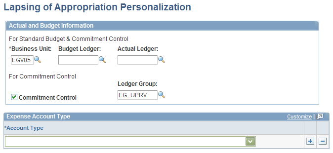 Lapsing of Appropriation Personalization page