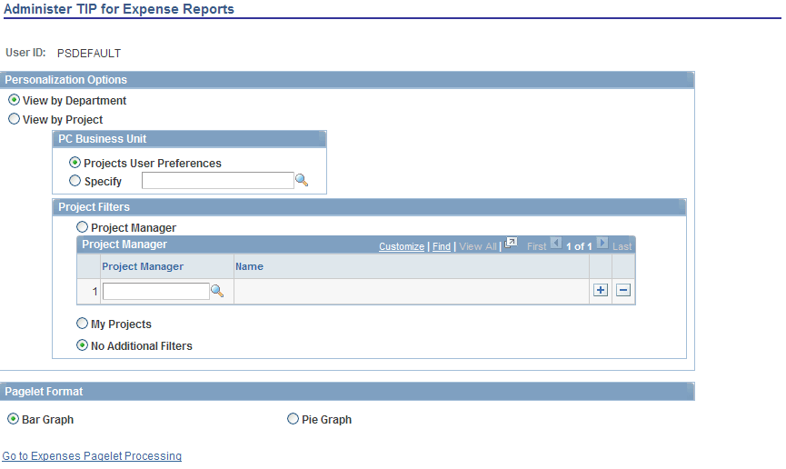 Administer TIP for Expense Reports page