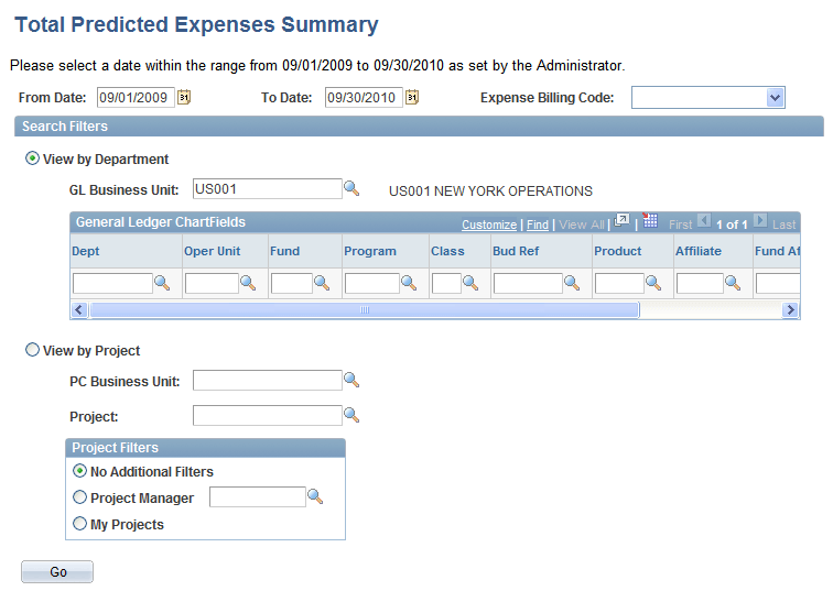 Total Predicted Expenses Summary page (1 of 2)