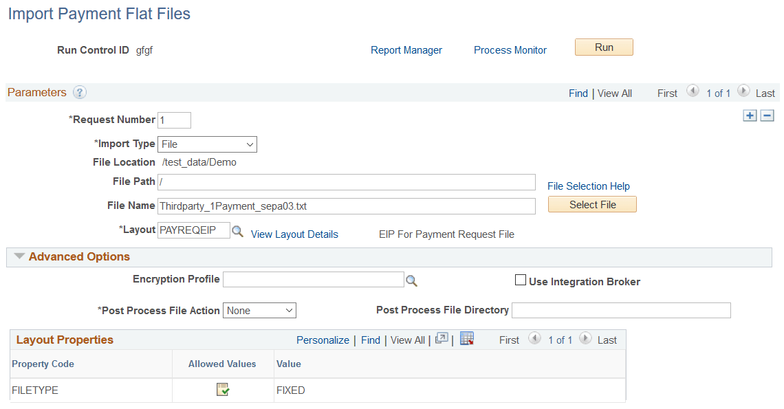 Import Payment Flat Files page