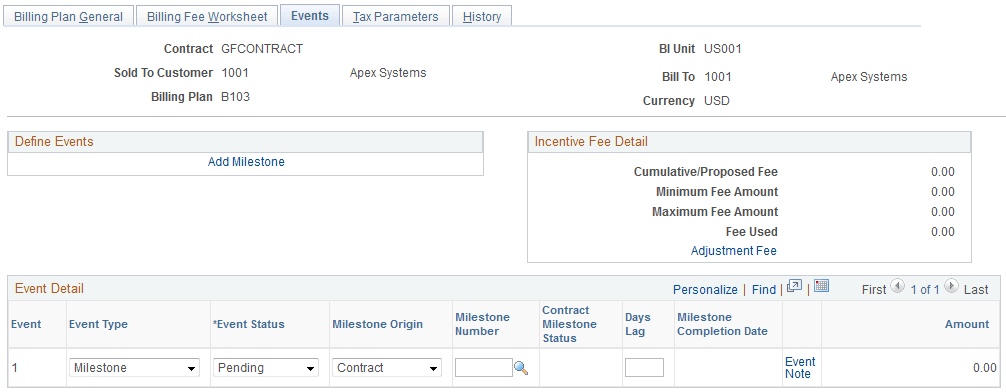 Billing Plan - Events page (incentive fee type)