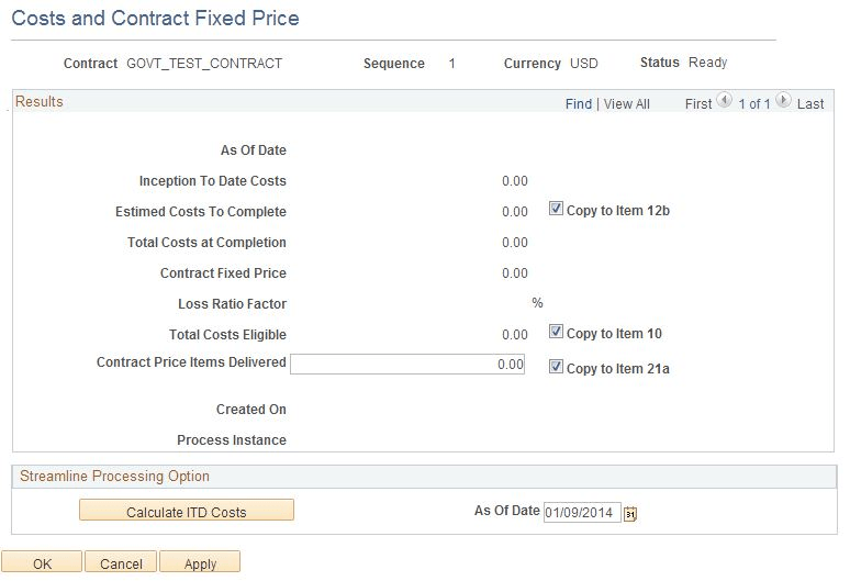 Costs and Contract Fixed Price page