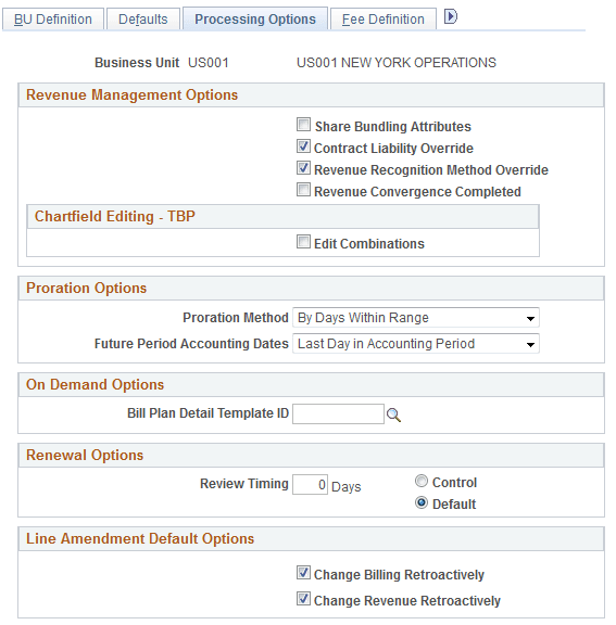 Contracts Definition Processing Options page
