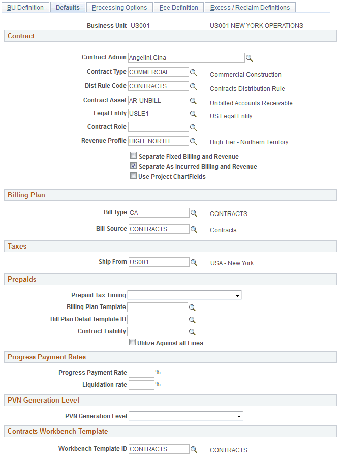 Contracts Definition Defaults page