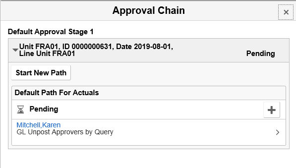 Pending Approvals - Journal Entry - Approval Chain Page