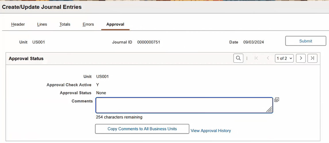 Create/Update Journal Entries - Approval